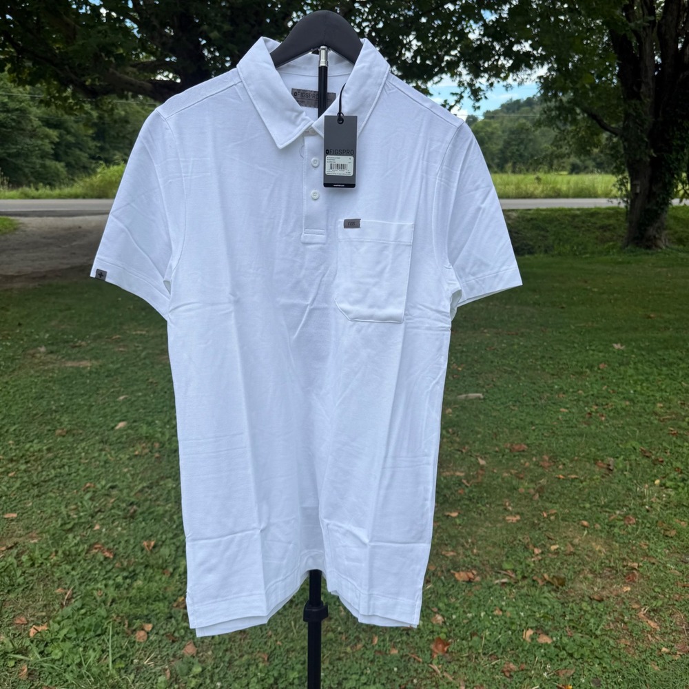 FIGS PRO Mens Technical Pique Scrub Polo White Short Sleeve M22WW1004 Small